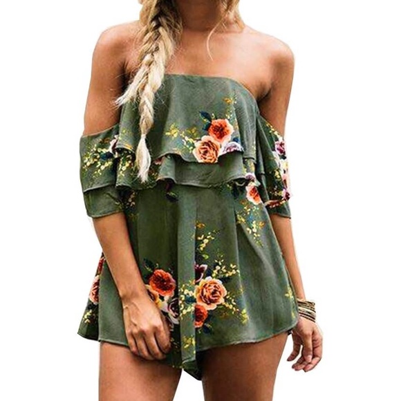 Off the Shoulder Floral Romper - Picture 1 of 10